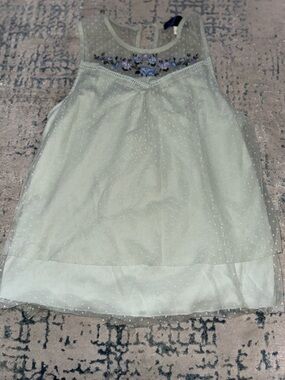 Blue Rain Cream Swiss-Dot Sleeveless Top with Lilac Embroidery